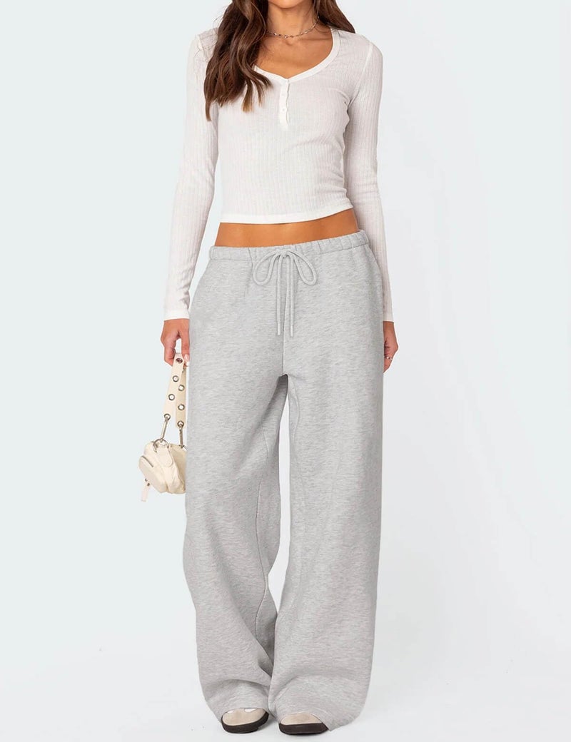 HeSaYep Women's Wide Leg Sweatpants Baggy Fleece Lined High Waisted Sweat Pants Straight Leg Casual Drawstring Pants with Pockets Grey S - Image 4