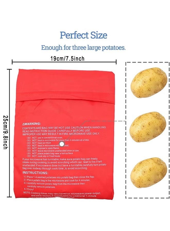 واي جيه كيس بطاطس للميكروويف، حقيبة طهي بطاطس قابلة لإعادة الاستخدام للميكروويف، طهي البطاطس المثالية في 4 دقائق، كيس مخبوز باللون الأحمر، حجم 19x25 سم، 3 قطع - Image 2