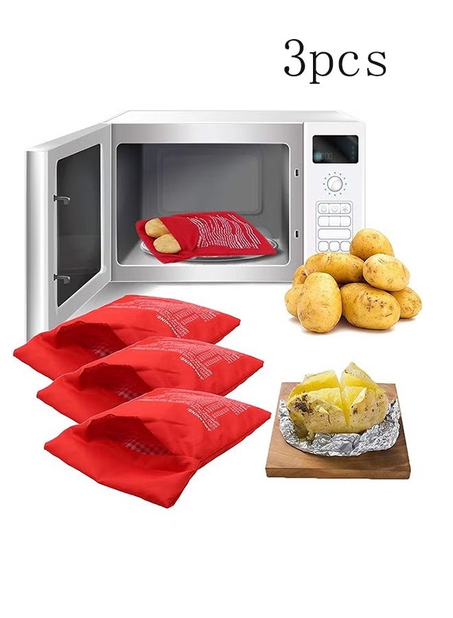 واي جيه كيس بطاطس للميكروويف، حقيبة طهي بطاطس قابلة لإعادة الاستخدام للميكروويف، طهي البطاطس المثالية في 4 دقائق، كيس مخبوز باللون الأحمر، حجم 19x25 سم، 3 قطع - Image 1