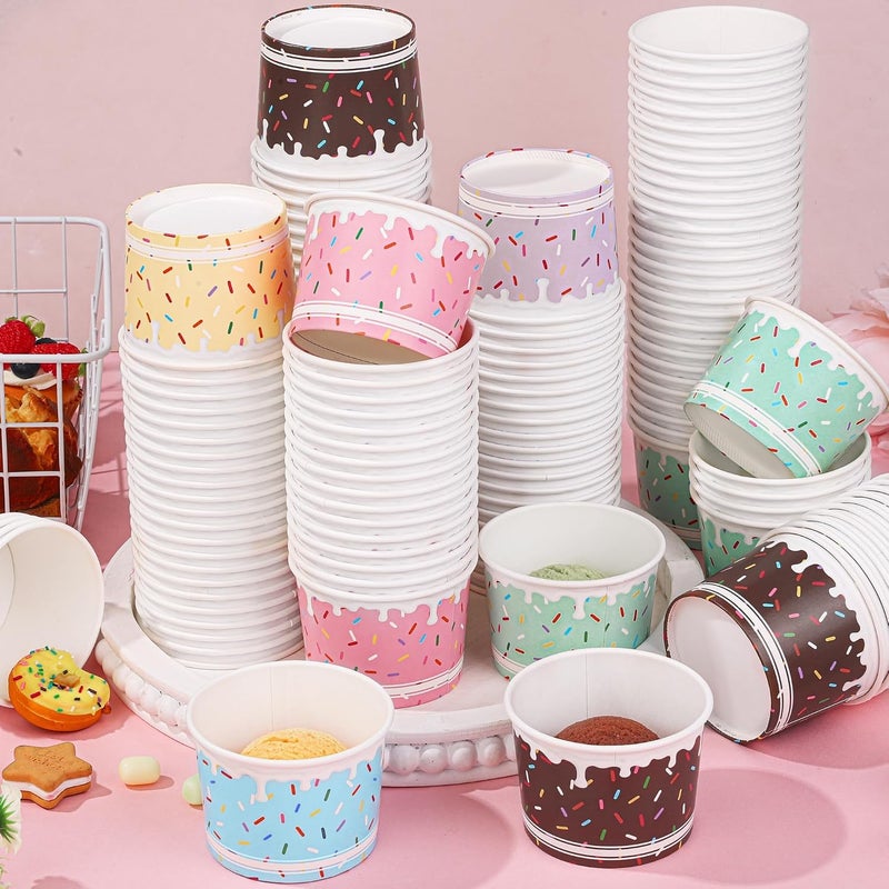 Aodaer 120 Pack Ice Cream Cups 8oz Sprinkles Paper Ice Cream Bowls 6 Color Disposable Snack Bowls Party Supplies Treat Cups for Sundae, Frozen Yogurt, Dessert - Image 5