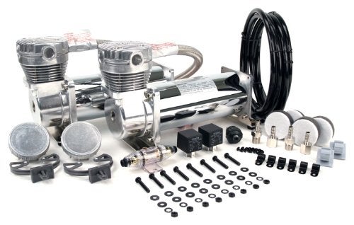 VIAIR 480C Dual Air Compressor for Air Suspension 2 Pack 12V Continuous Duty Cycle Compressor for Air Tanks Bags Air Horns 200 PSI Chrome