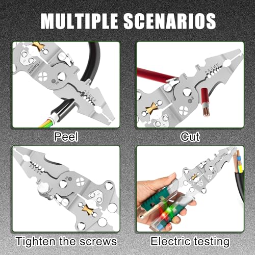 BSummit 18 In 1 Foldable Ｗire Stripper, With Voltage Detector, Multifunctional Wire Stripping Pliers for Cutting And Pulling Wires Cable, Cable Cutters with Plier, Crimper (1PCS) - Image 5