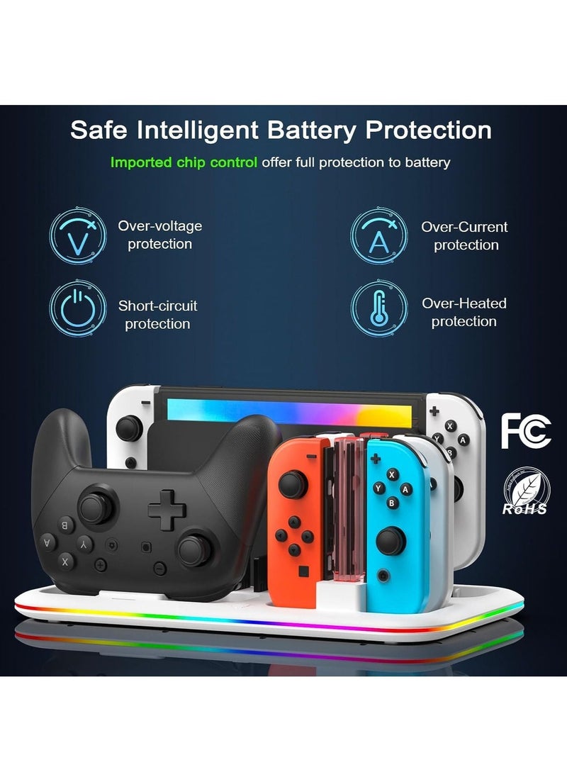 Generic - RGB Switch Controller Charger Dock Station, suitable for Nintendo Switch & OLED Model Joycon, Stand for 4 Joy Cons and Switch Pro Controller with LED Charging Indicator and 8 Game Slots - Image 1
