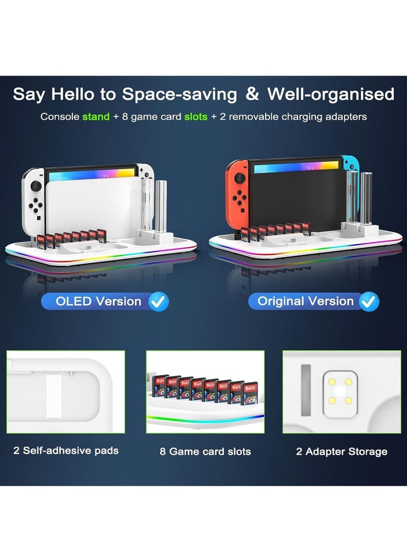 Generic - RGB Switch Controller Charger Dock Station, suitable for Nintendo Switch & OLED Model Joycon, Stand for 4 Joy Cons and Switch Pro Controller with LED Charging Indicator and 8 Game Slots - Image 1