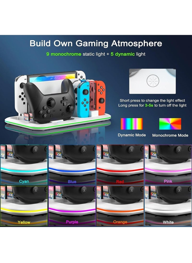 Generic - RGB Switch Controller Charger Dock Station, suitable for Nintendo Switch & OLED Model Joycon, Stand for 4 Joy Cons and Switch Pro Controller with LED Charging Indicator and 8 Game Slots - Image 1