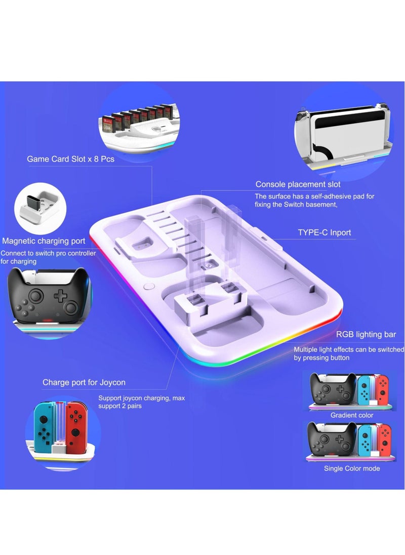 Generic - RGB Switch Controller Charger Dock Station, suitable for Nintendo Switch & OLED Model Joycon, Stand for 4 Joy Cons and Switch Pro Controller with LED Charging Indicator and 8 Game Slots - Image 1