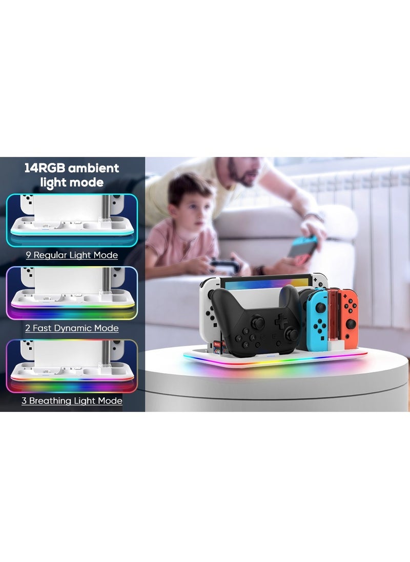 Generic - RGB Switch Controller Charger Dock Station, suitable for Nintendo Switch & OLED Model Joycon, Stand for 4 Joy Cons and Switch Pro Controller with LED Charging Indicator and 8 Game Slots - Image 1