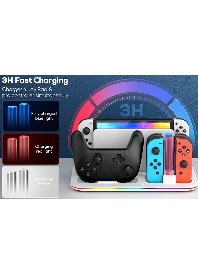 Generic - RGB Switch Controller Charger Dock Station, suitable for Nintendo Switch & OLED Model Joycon, Stand for 4 Joy Cons and Switch Pro Controller with LED Charging Indicator and 8 Game Slots - Image 1