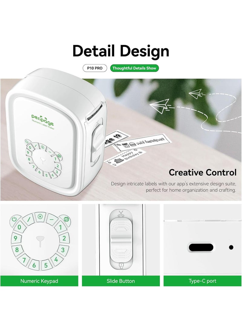 PeriPage P10Pro Portable Label Printer - Wireless Bluetooth Label Printer with Adhesive Tape, Multiple Templates, Easy to Use for Office and Home Organisation, USB Rechargeable (White) - Image 2