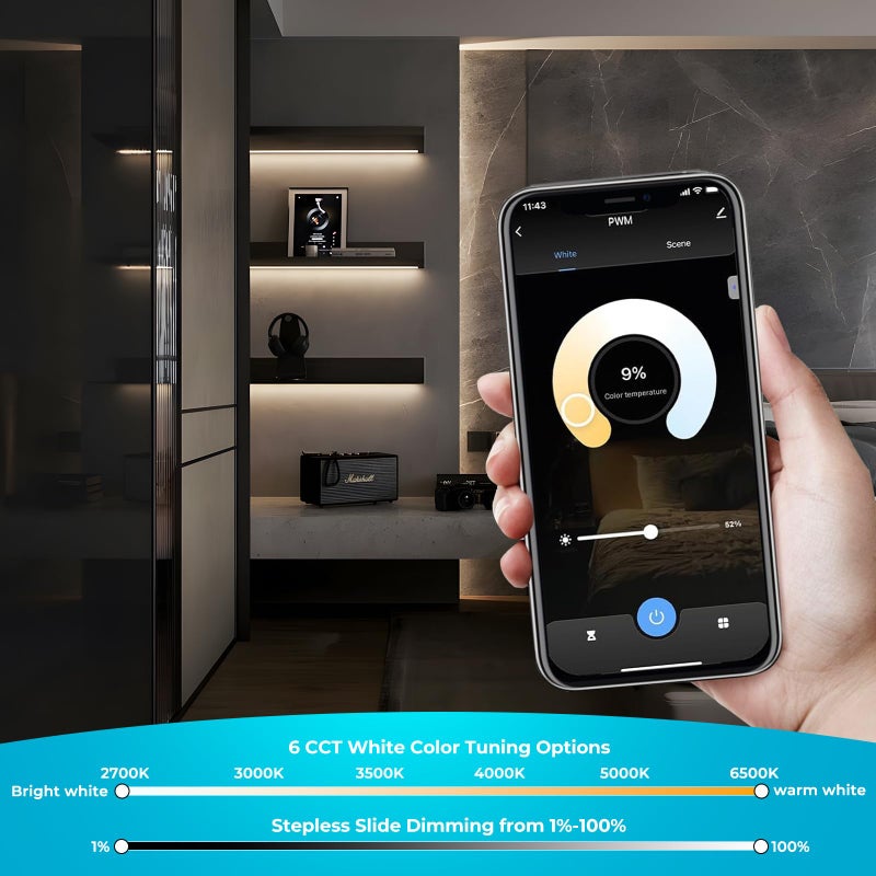 VST Smart Under Cabinet Lighting 6 Bars - UL Listed CRI 93+ Adjustable COB Strip Lights, Alexa & Google Home Compatible, App/Voice/Hand Wave Control for Kitchen Cabinets & Closets - Image 5