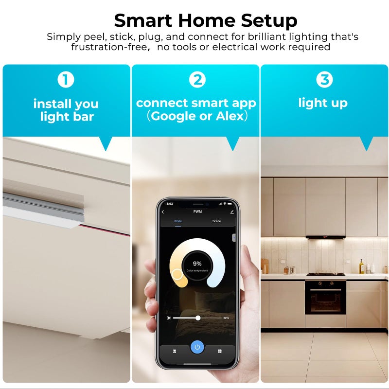 VST Smart Under Cabinet Lighting 6 Bars - UL Listed CRI 93+ Adjustable COB Strip Lights, Alexa & Google Home Compatible, App/Voice/Hand Wave Control for Kitchen Cabinets & Closets - Image 2