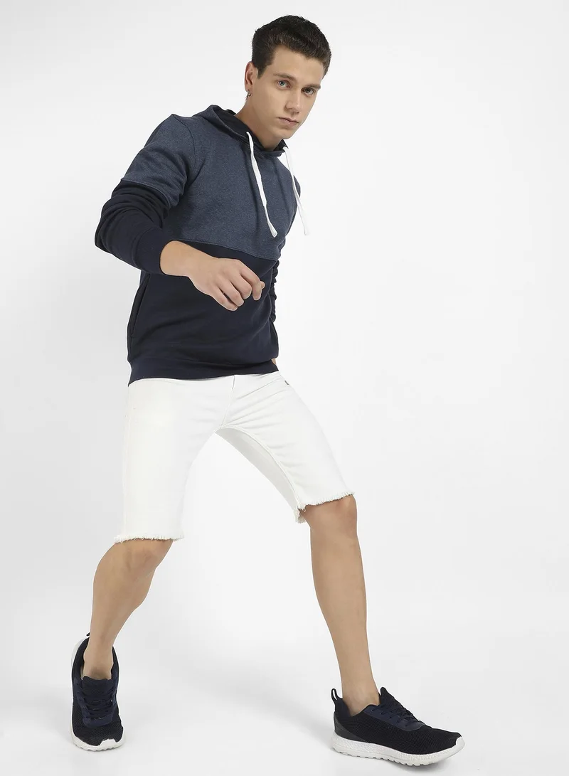 Campus Sutra Men's Blue Pullover Hoodie With Contrast Detail
