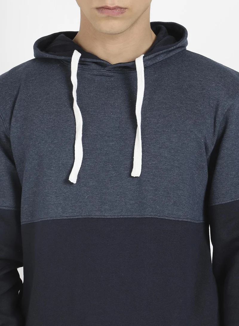 Campus Sutra Men's Blue Pullover Hoodie With Contrast Detail