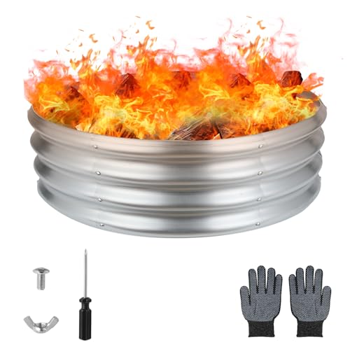 Raynesys 36 Inch Round Galvanized Fire Pit Ring, Silver Round Galvanized Fire Ring, 3 Feet Diameter Fire Pit, Outdoor Pits for Backyard, Camping, Bonfire - Image 1