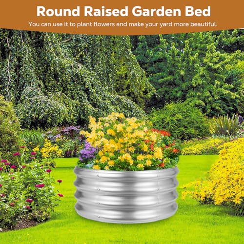 Raynesys 36 Inch Round Galvanized Fire Pit Ring, Silver Round Galvanized Fire Ring, 3 Feet Diameter Fire Pit, Outdoor Pits for Backyard, Camping, Bonfire - Image 2
