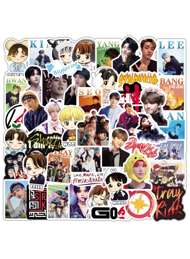 NIBEMINENT 50 Pcs Kpop Stray Kids Deco Kit Waterproof Stickers, High Definition Printing Bright Colors, Suitable for Laptop Skateboard Luggage Water Bottle Guitar DIY - Image 1