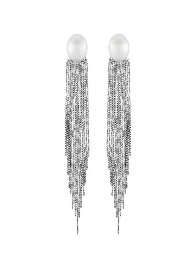 KUSHAL'S Fashion Jewellery Pearl Rodium Polished Copper Trendy Earrings, Best for Casual Wear & Special Occasion - 455572 - Image 2