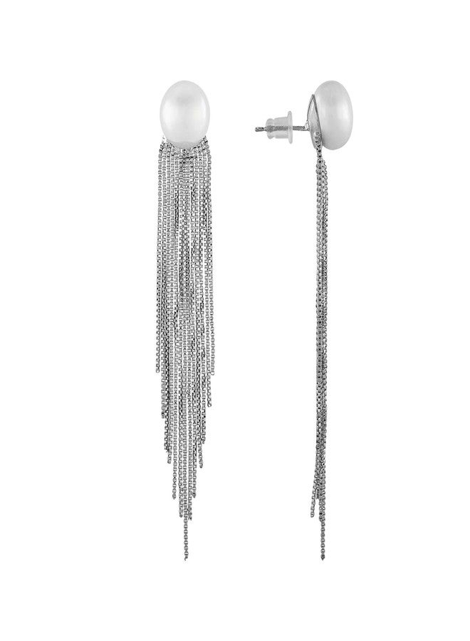 KUSHAL'S Fashion Jewellery Pearl Rodium Polished Copper Trendy Earrings, Best for Casual Wear & Special Occasion - 455572 - Image 1