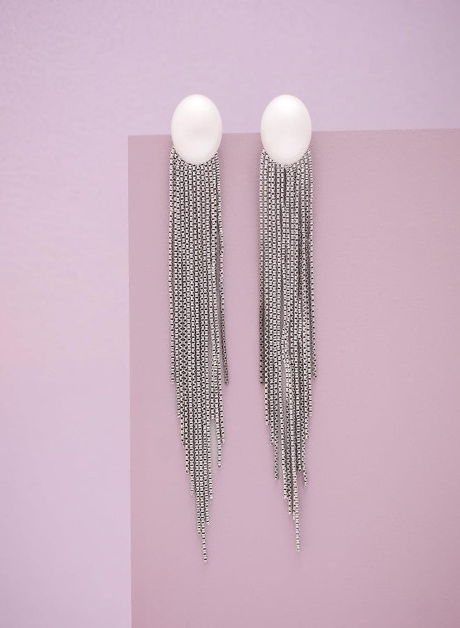 KUSHAL'S Fashion Jewellery Pearl Rodium Polished Copper Trendy Earrings, Best for Casual Wear & Special Occasion - 455572 - Image 3