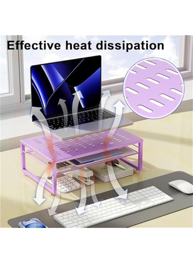 Arabest 2-Tier Metal Monitor Stand Riser, Office Desk Storage Organizer for Computer Monitor, Laptop, Printer, Office Supplies (Purple)  - Image 3