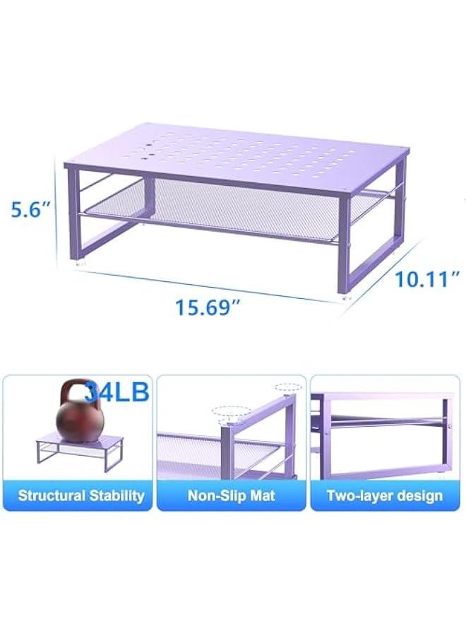 Arabest 2-Tier Metal Monitor Stand Riser, Office Desk Storage Organizer for Computer Monitor, Laptop, Printer, Office Supplies (Purple)  - Image 4