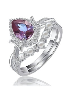 RUKYU 925 Sterling Silver 18K White Gold Plated Alexandrite Engagement Ring  - Image 1