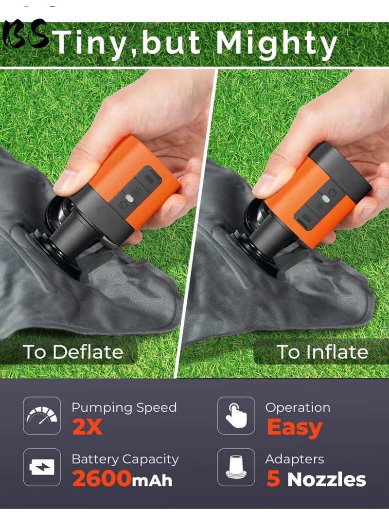 BS Emergency Air Pump|Portable air pump for camping (includes three-color camping lantern) | Equipped with a 2600mAh battery | USB-charged, ultra-fast mini air pump with five nozzles | Can be used to inflate air mattresses, inflatable toys, pool floats, and vacuum storage bags. - Image 2