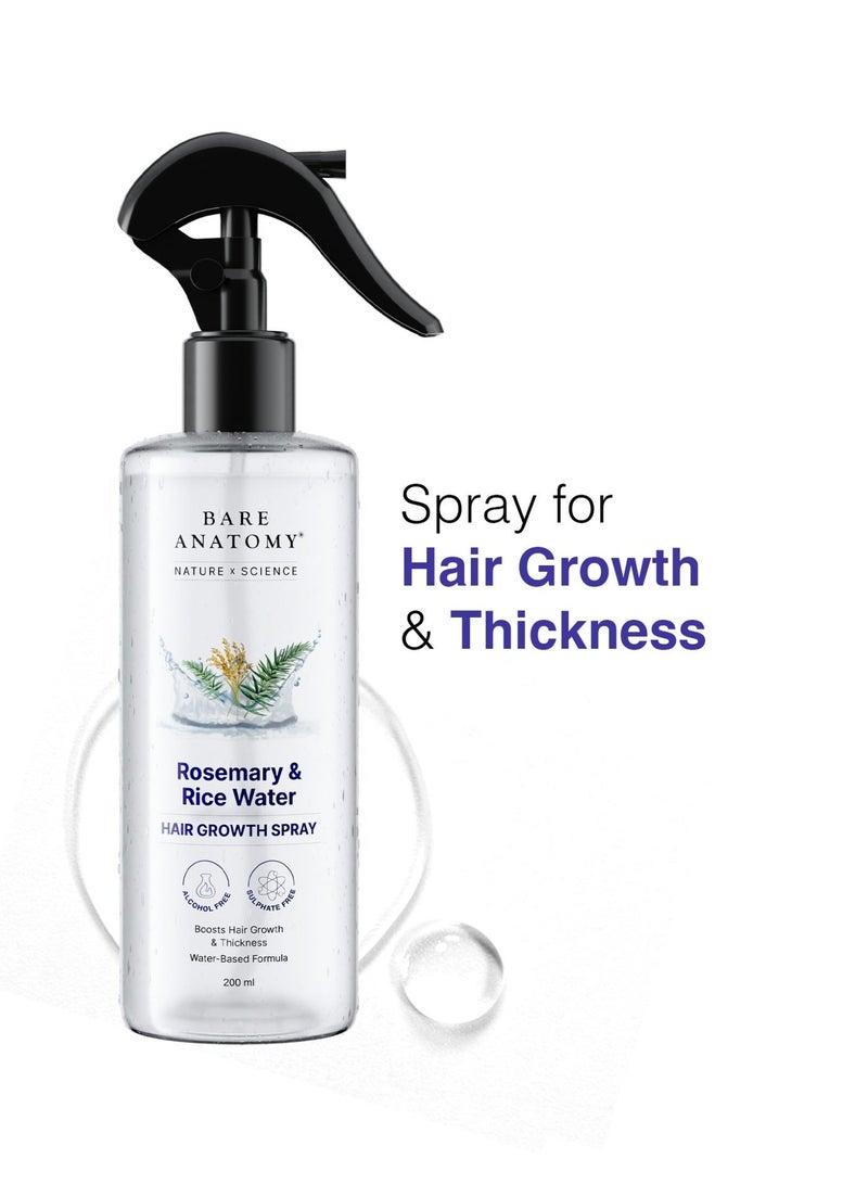 BARE ANATOMY Rosemary Water Spray for Hair Growth & Hair Thickness with Rice Water |100% Natural Extract | Soft & Smooth Hair | Non-Greasy & Fast Absorbing | 200 ml - Image 1