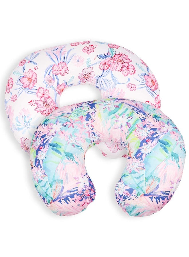 SWESEN 2 Pack Nursing Pillow Cover for Baby Girls, Breastfeeding Pillow Slipcover, Soft Stretchy Snug Fits On Infant Nursing Pillow, Machine Washable & Breathable, Floral - Image 1
