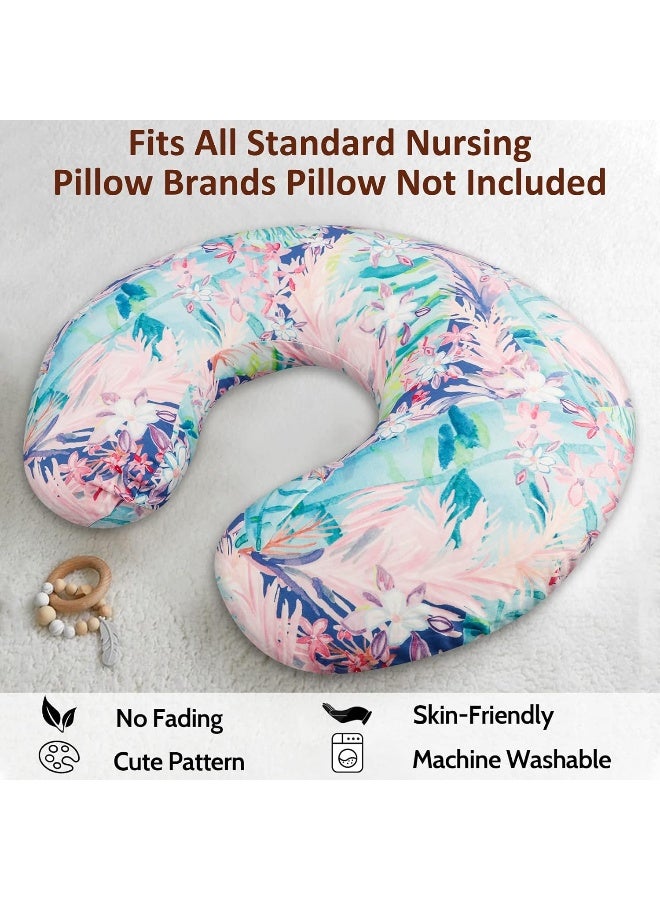 SWESEN 2 Pack Nursing Pillow Cover for Baby Girls, Breastfeeding Pillow Slipcover, Soft Stretchy Snug Fits On Infant Nursing Pillow, Machine Washable & Breathable, Floral - Image 4
