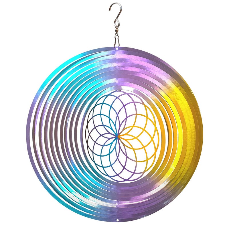 LJlifArt Wind Spinner Mandala Tree of Life 12 inch 3D Stainless Steel Laser Cut Metal Art Geometric Pattern Worth Gift Hanging Wind Spinner Kinetic Yard Art Decorations IndoorOutdoor Dcor
