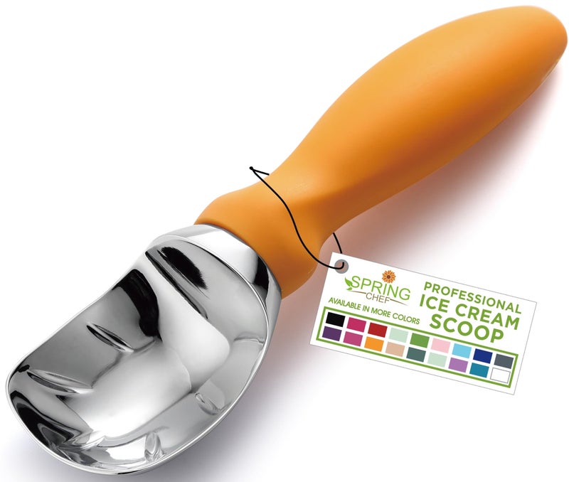 Spring Chef Ice Cream Scoop with Soft Grip Handle, Professional Heavy Duty Sturdy Scooper, Premium Kitchen Tool for Cookie Dough, Gelato, Sorbet, Mango - Image 1