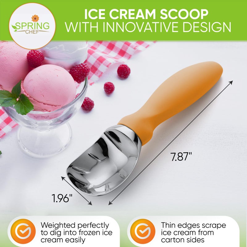 Spring Chef Ice Cream Scoop with Soft Grip Handle, Professional Heavy Duty Sturdy Scooper, Premium Kitchen Tool for Cookie Dough, Gelato, Sorbet, Mango - Image 2