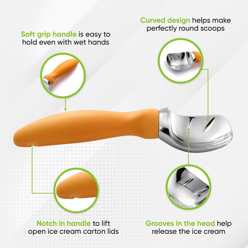 Spring Chef Ice Cream Scoop with Soft Grip Handle, Professional Heavy Duty Sturdy Scooper, Premium Kitchen Tool for Cookie Dough, Gelato, Sorbet, Mango - Image 3