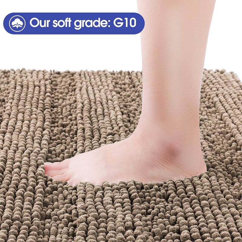 ACCUMTEK Striped Ultra Soft Bathroom Rugs and Mats Set 3 Pieces Bath Mat Set Dark Beige, Thick Chenille Bath Rugs Non Slip Bath Mats for Bathroom, Kitchen - Image 2