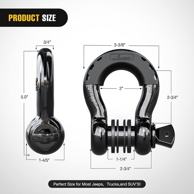 Nilight - 90052B 2 Pack 3/4" D-Ring Shackle 4.75 Ton (9500 Lbs) Capacity with 7/8" Pin Heavy Duty Off Road Recovery Shackle with Isolators & Washer Kit for Jeep Truck Vehicle - Image 2