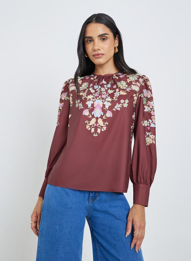 Styli Floral Print Regular Fit Blouse - Image 1