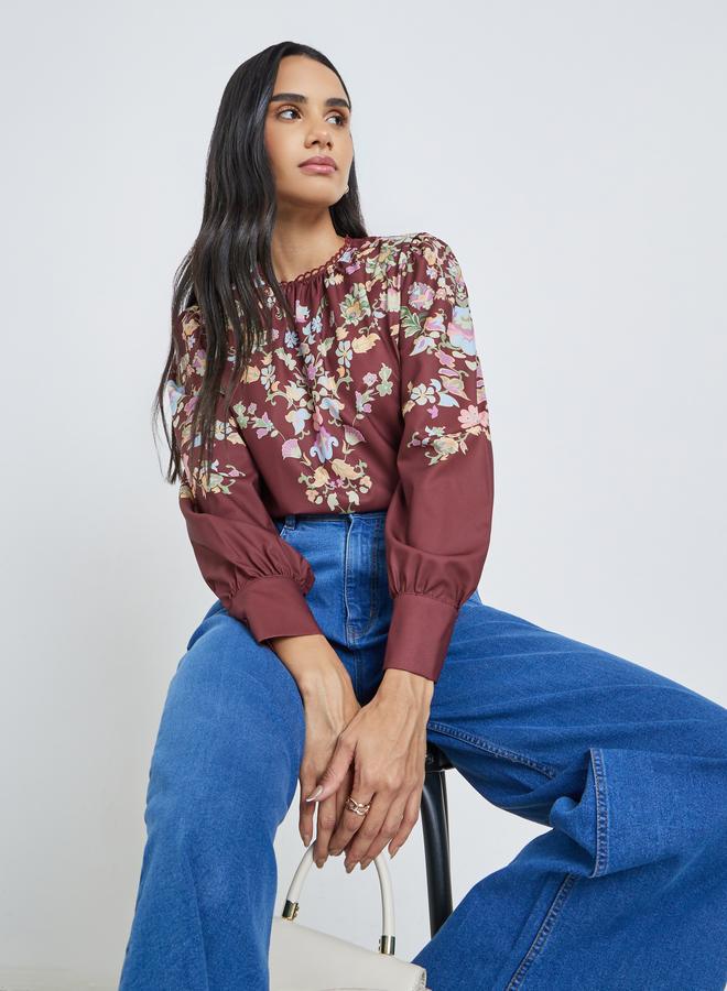 Styli Floral Print Regular Fit Blouse - Image 3