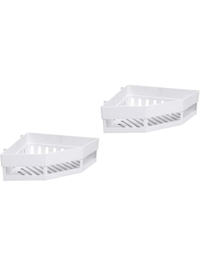 White Shower Basket Corner Shelf 20 By 6 5 Cm 2 Pcs Bathroom Storage Organizer - Image 1