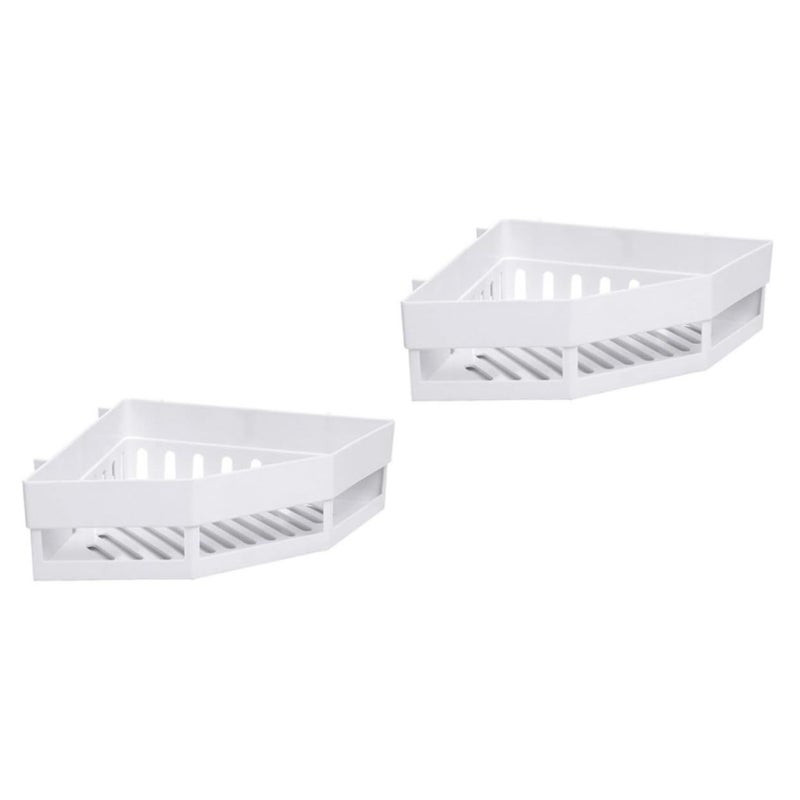 White Shower Basket Corner Shelf 20 By 6 5 Cm 2 Pcs Bathroom Storage Organizer - Image 2