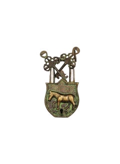 BHAVIKA DECOR BHAVIKA DECOR Brass Horse Padlock Vintage Style Antique Horse Shape Security Lock Functional Pad Lock with 2 Keys Green  - Image 1