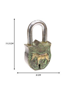 BHAVIKA DECOR BHAVIKA DECOR Brass Horse Padlock Vintage Style Antique Horse Shape Security Lock Functional Pad Lock with 2 Keys Green  - Image 4