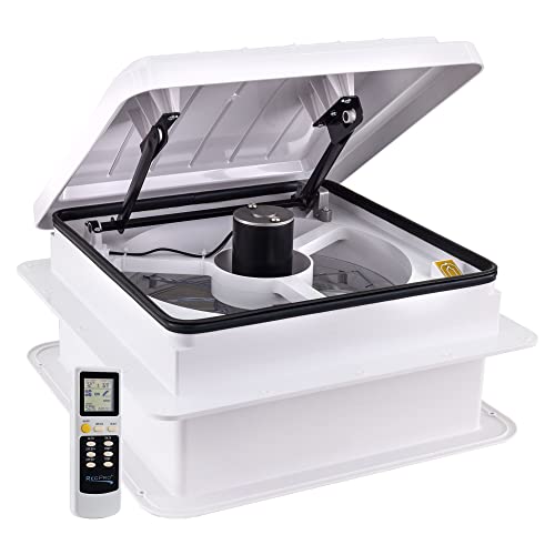RecPro RV Roof Vent Fan Vento Deluxe 10 Speed with Rain Sensor | 12V | Remote Control | Garnish Ring Included (White) - Image 1