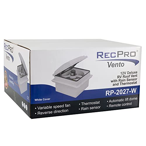 RecPro RV Roof Vent Fan Vento Deluxe 10 Speed with Rain Sensor | 12V | Remote Control | Garnish Ring Included (White) - Image 3