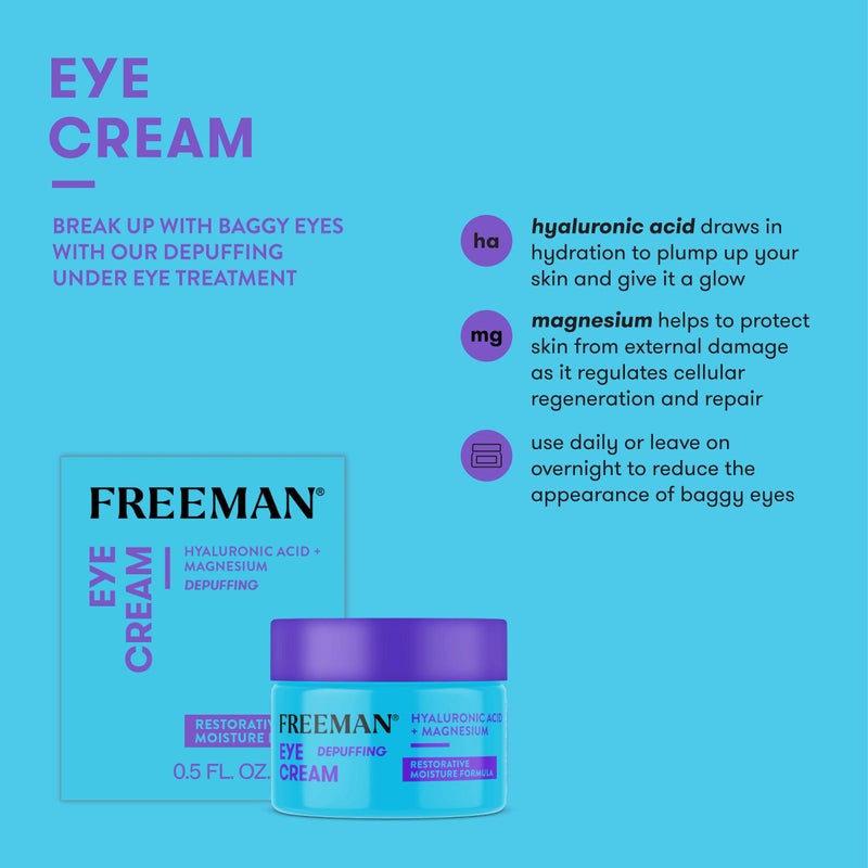 Freeman Eye Cream, Moisturizing Under Eye Cream For Dull & Tired Eyes, Brightens & Depuffs Undereye Skin, Helps Dark Circles, Infused With Magnesium & Hyaluronic Acid, 0.5 fl.oz./ 15 mL Jar - Image 2