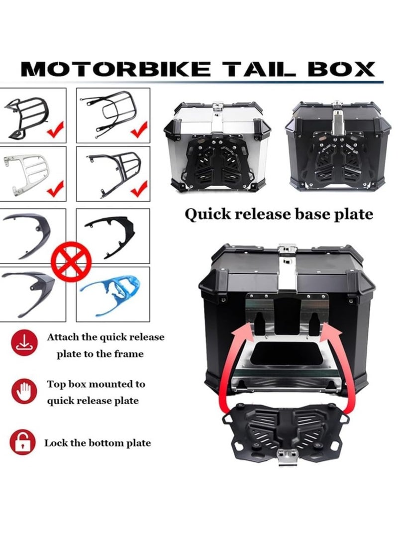Halamine 45L Universal Aluminum Motorcycle Tail Box, Waterproof Black Top Case for Luggage Storage, Compatible With Honda, Kawasaki, Suzuki, Yamaha, - Image 5