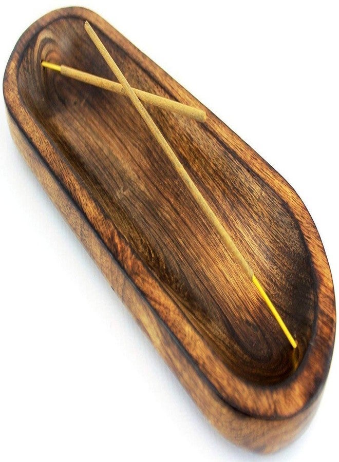 Dinil Incense Burner Holder – 11 Inch Natural Wood Ash Tray – Double Holes for Mixing Scents – Rustic Brown Finish – No Mess Elegant Design – Ideal for Yoga, Meditation Room, Home - Image 1