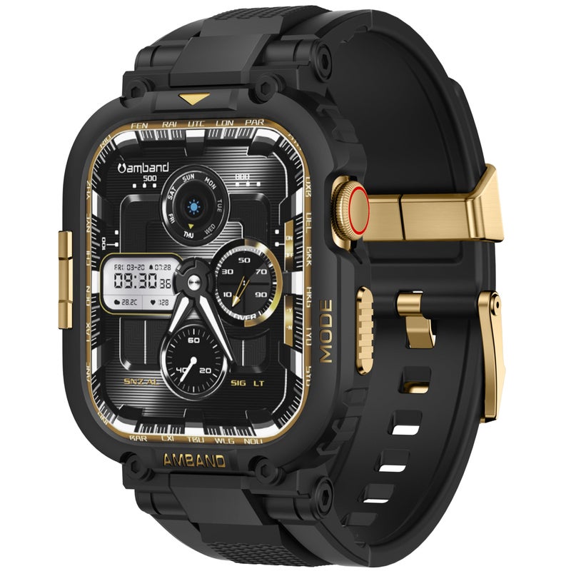 amBand Compatible with Apple Watch Series 11/10 46mm Bands Case for Men, M1 Sport Rugged Heavy Duty Cover Tactical Strap Military Protector Bumper for iWatch Workout Accessories 46 mm - Black Gold - Image 1