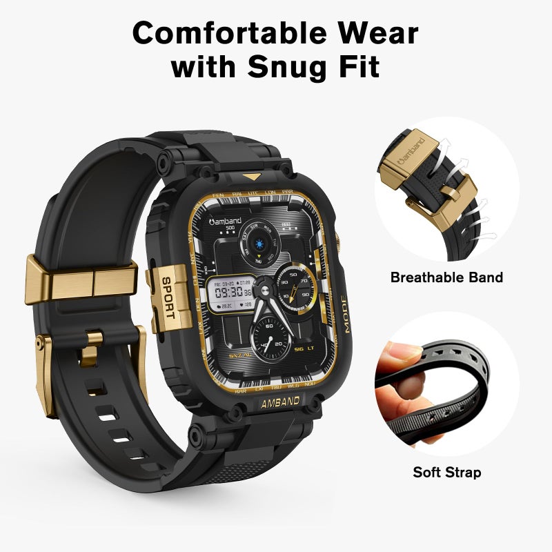 amBand Compatible with Apple Watch Series 11/10 46mm Bands Case for Men, M1 Sport Rugged Heavy Duty Cover Tactical Strap Military Protector Bumper for iWatch Workout Accessories 46 mm - Black Gold - Image 4
