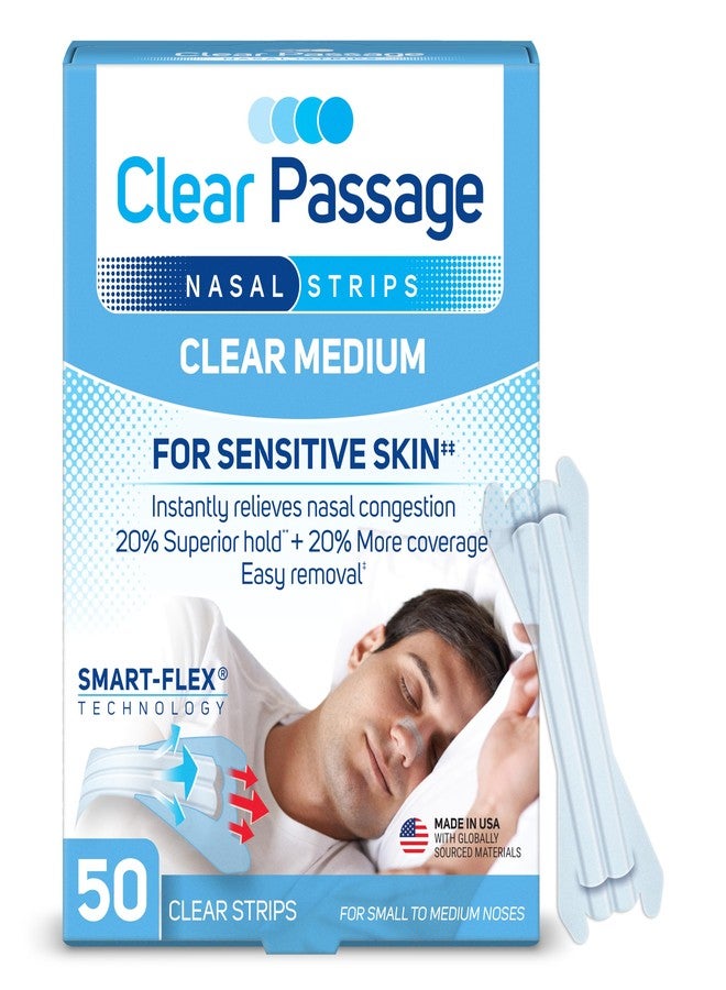 Clear Passage Nasal Strips Medium, Clear, 50 ct | Works Instantly to Improve Sleep, Reduce Snoring, & Relieve Nasal Congestion Due to Colds & Allergies - Image 1